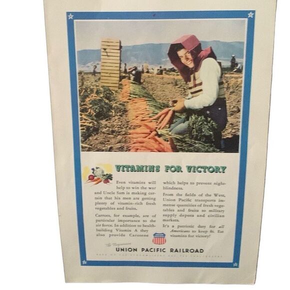 Vintage 1943 Union Pacific Railroad Vitamins for Victory Ad Advertisement - Picture 1 of 3